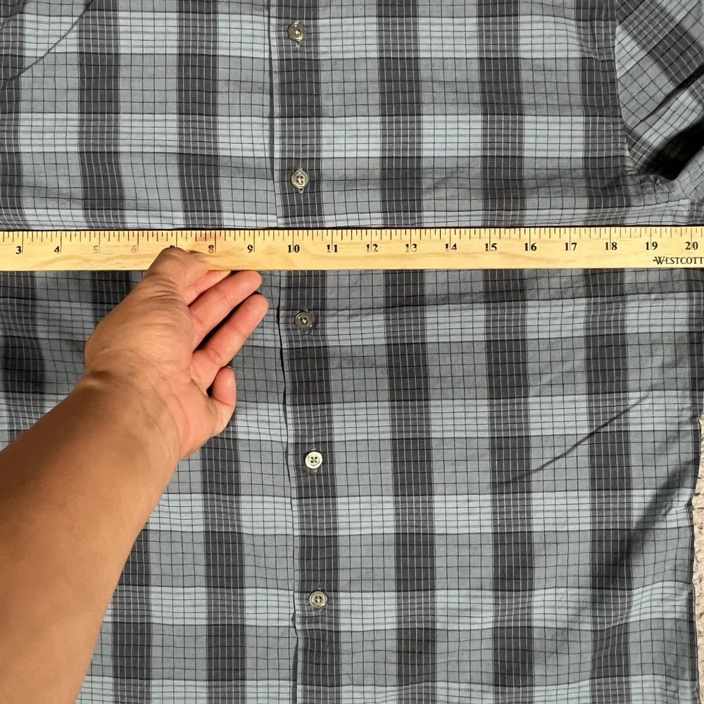 John Varvatos Shirt Mens Medium Plaid Button Up 100% Cotton Casual Preppy‎ Slim